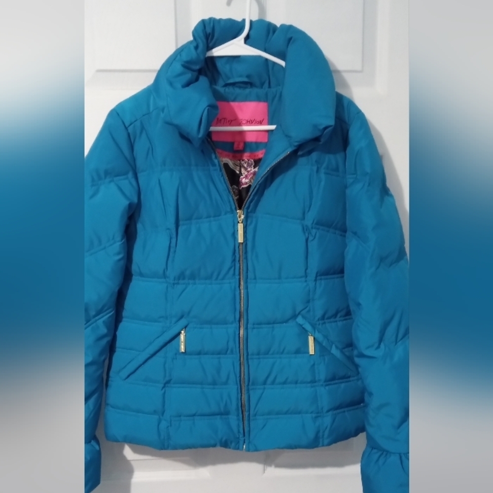 Betsey Johnson Blue Down/Feather Blend Puffer Jacket